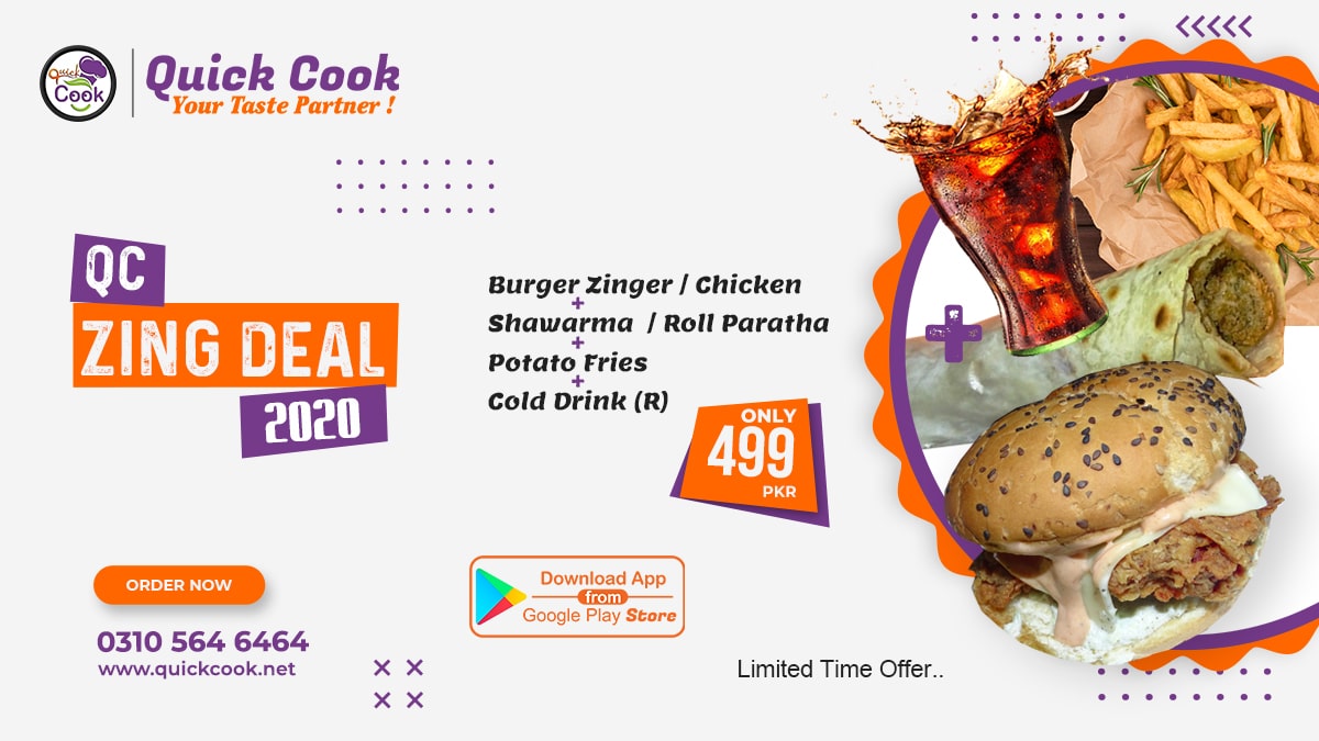 QC Zing Deal 2020 | QC Special Burger + Shawarma + Fries + Cold Drink only Rs 499